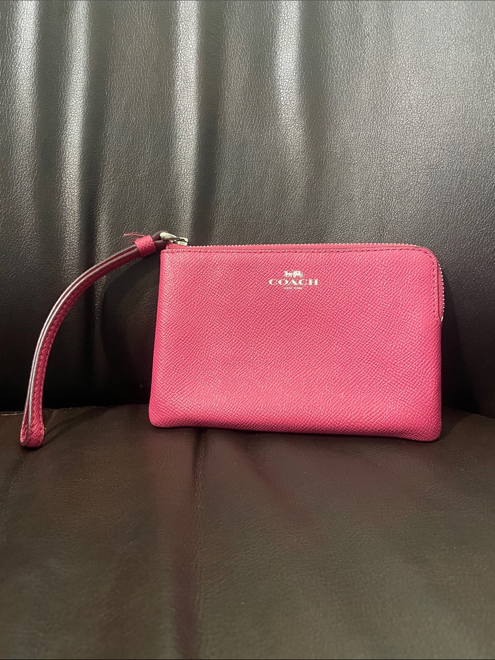 COACH Hot Pink Leather Wristlet Pouch with Strap